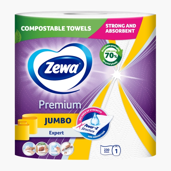 Zewa Prosoape de hârtie Jumbo Expert Premium, 3 straturi, 1 rolă, 230 foi