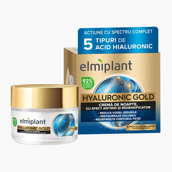 Elmiplant Cremă de noapte antirid cu efect de reumplere, Hyaluronic Gold, 50ml