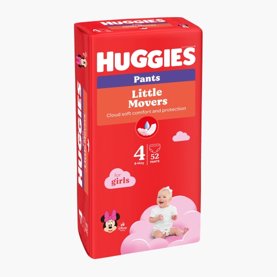 Huggies Scutece Pants Little Movers Mega pentru fete mărimea 4, 9-14kg, 52 buc (cu Genius)