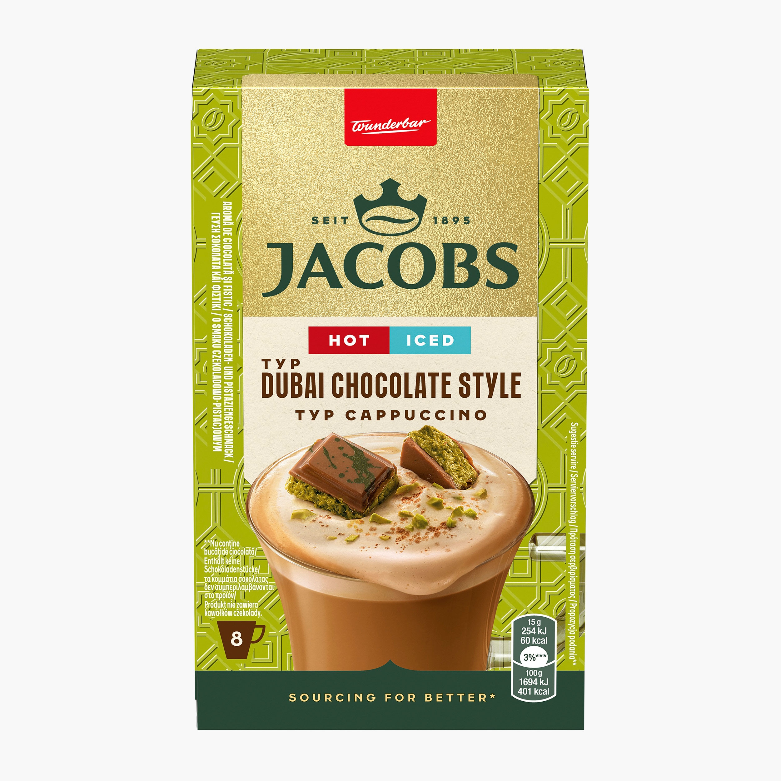 Cappuccino Dubai Chocolate Style plicuri 8x15g, cafea solubilă