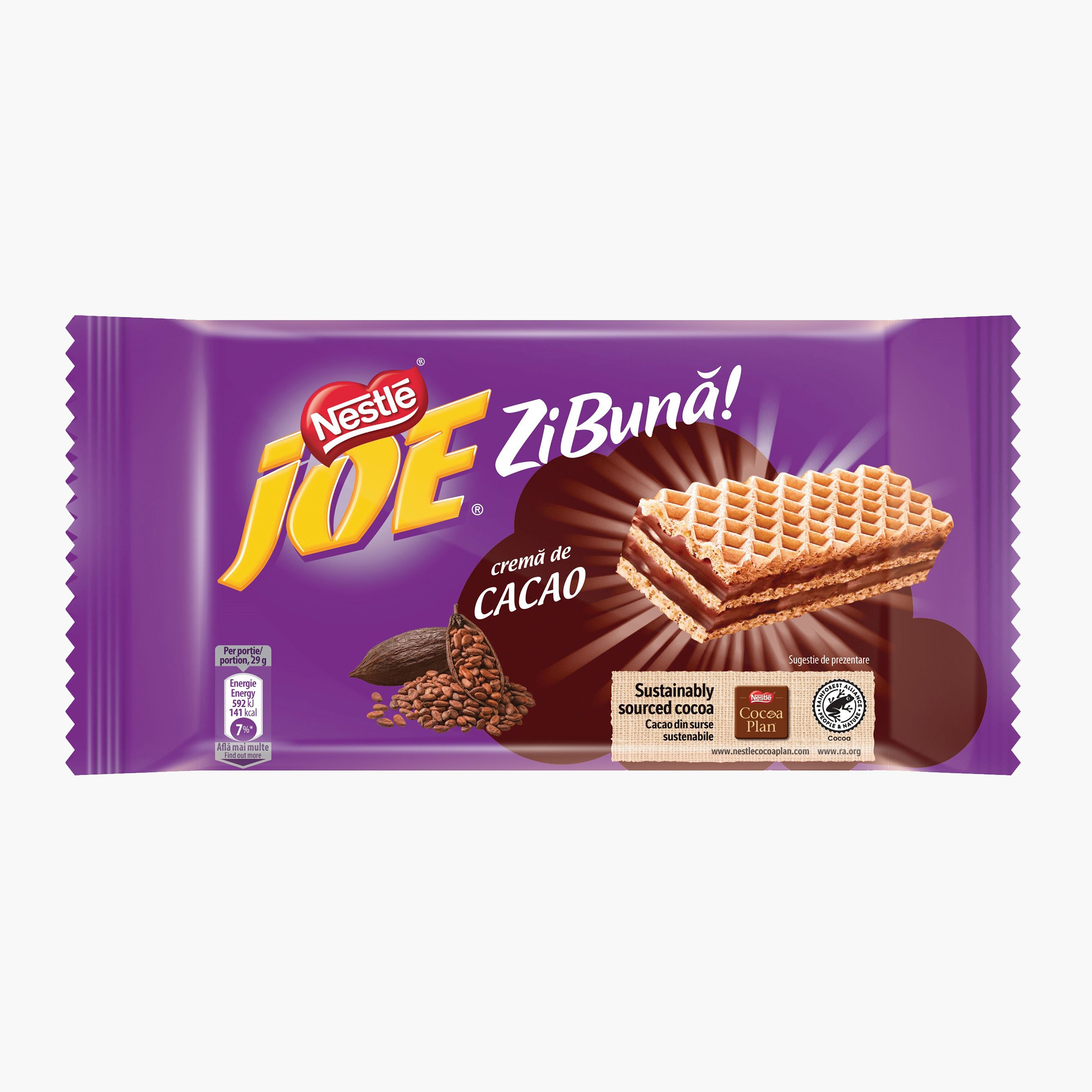 Napolitană cu cremă de cacao și bucăți de arahide 29g - Prospețime
