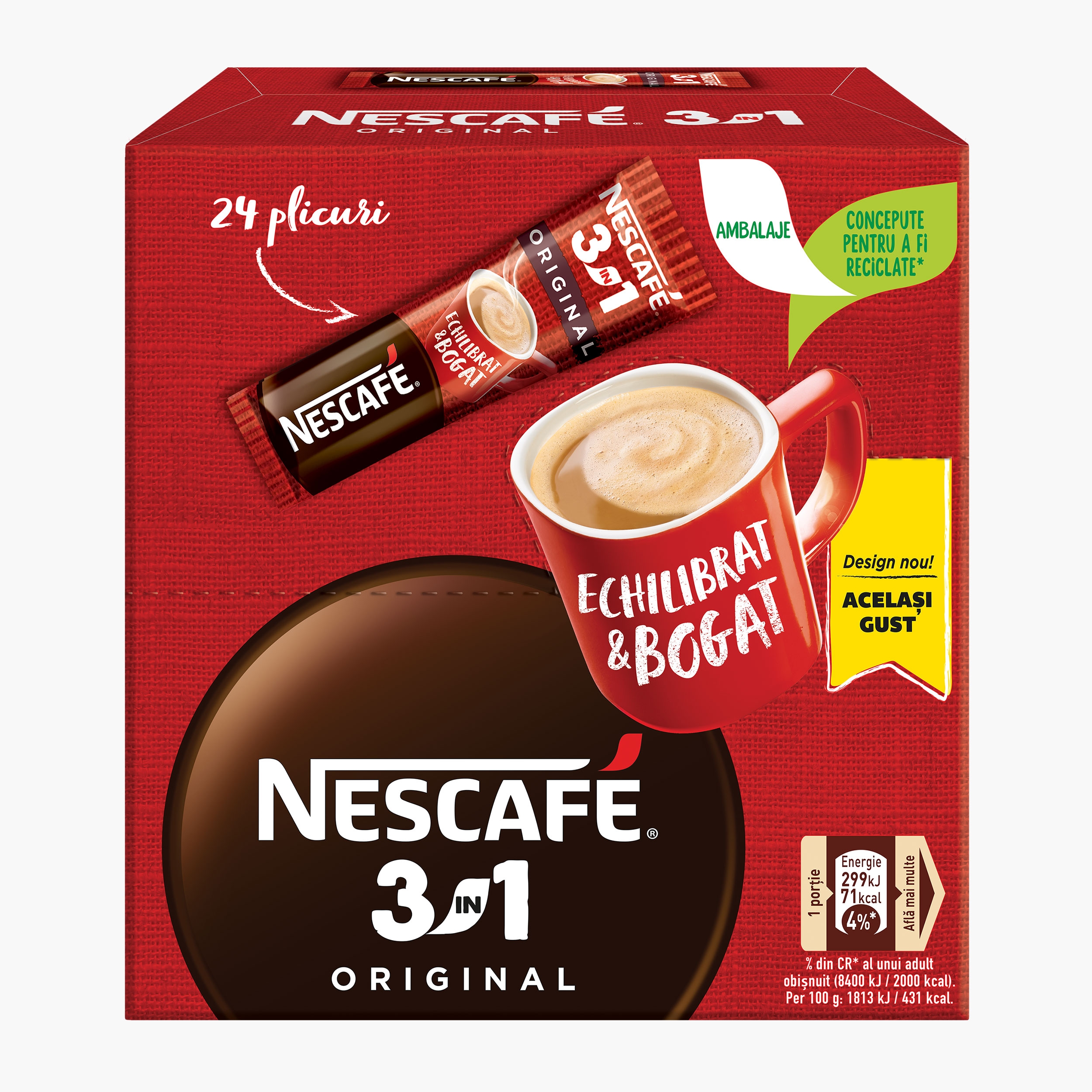 3în1 zahăr brun plicuri, 24x 16.5g, mix de cafea instant