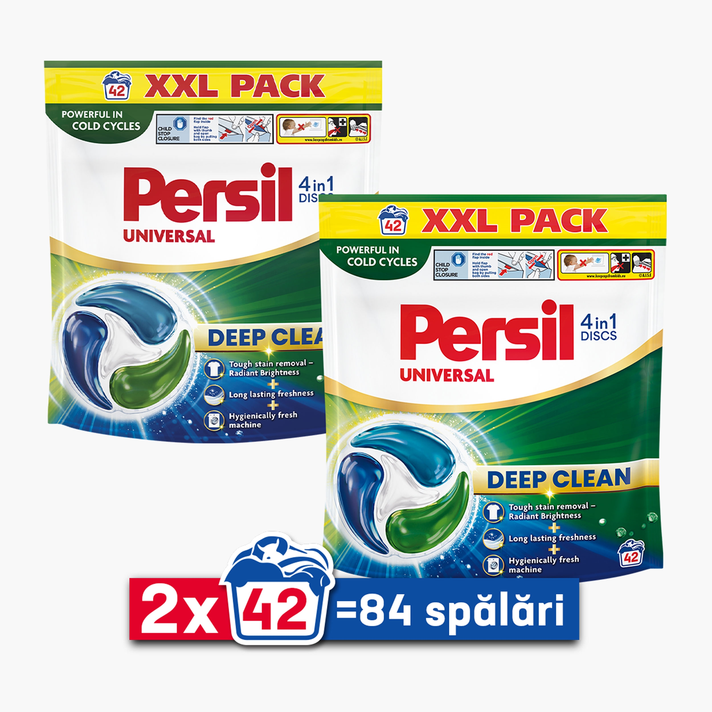 Detergent de rufe capsule 4în1 Discs Universal Deep Clean, 2x42