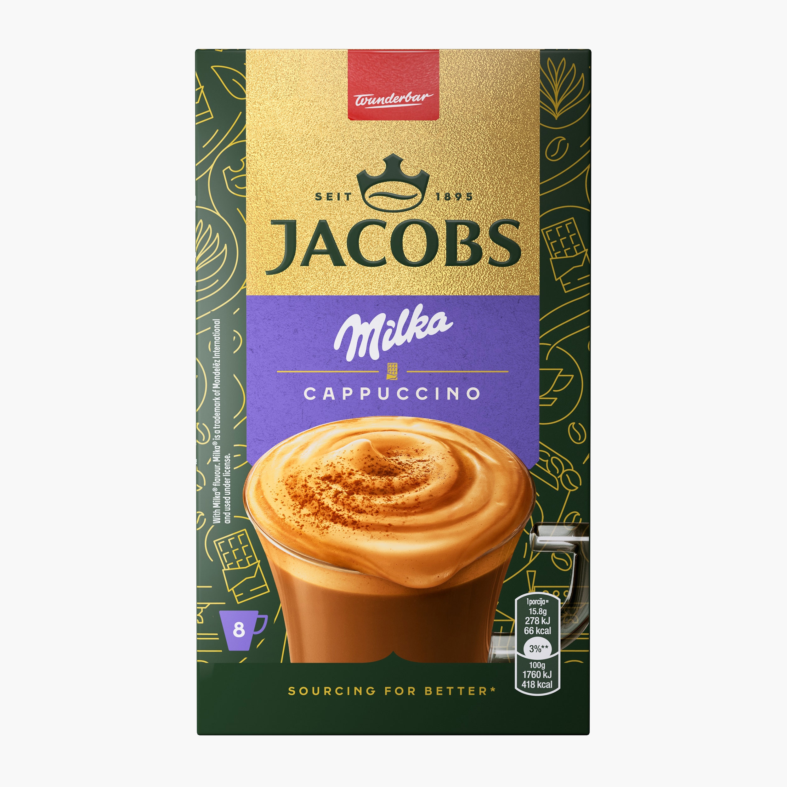 Cappuccino Dubai Chocolate Style plicuri 8x15g, cafea solubilă