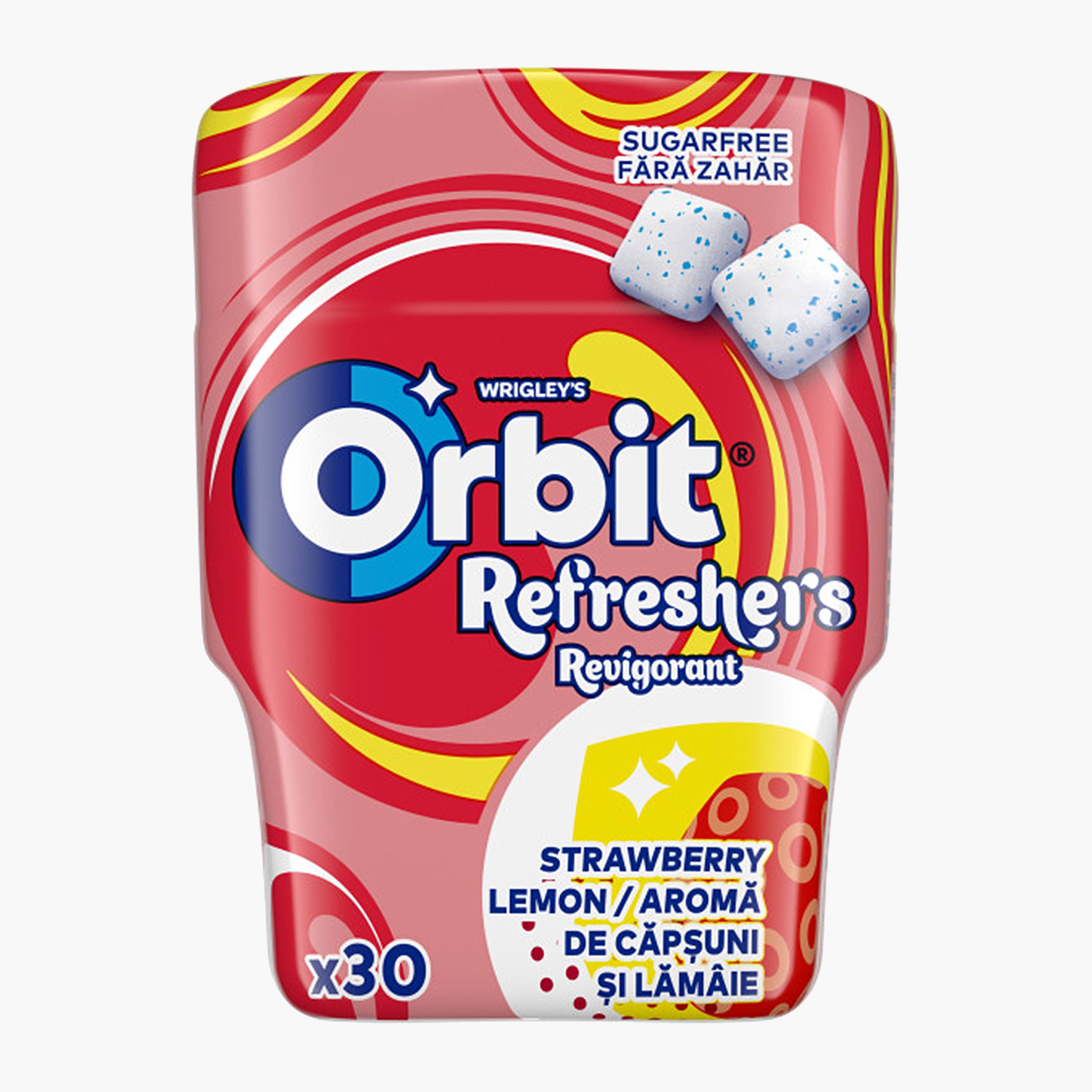 Gumă de mestecat Refreshers Strawberry & Lemon fără zahăr, cu