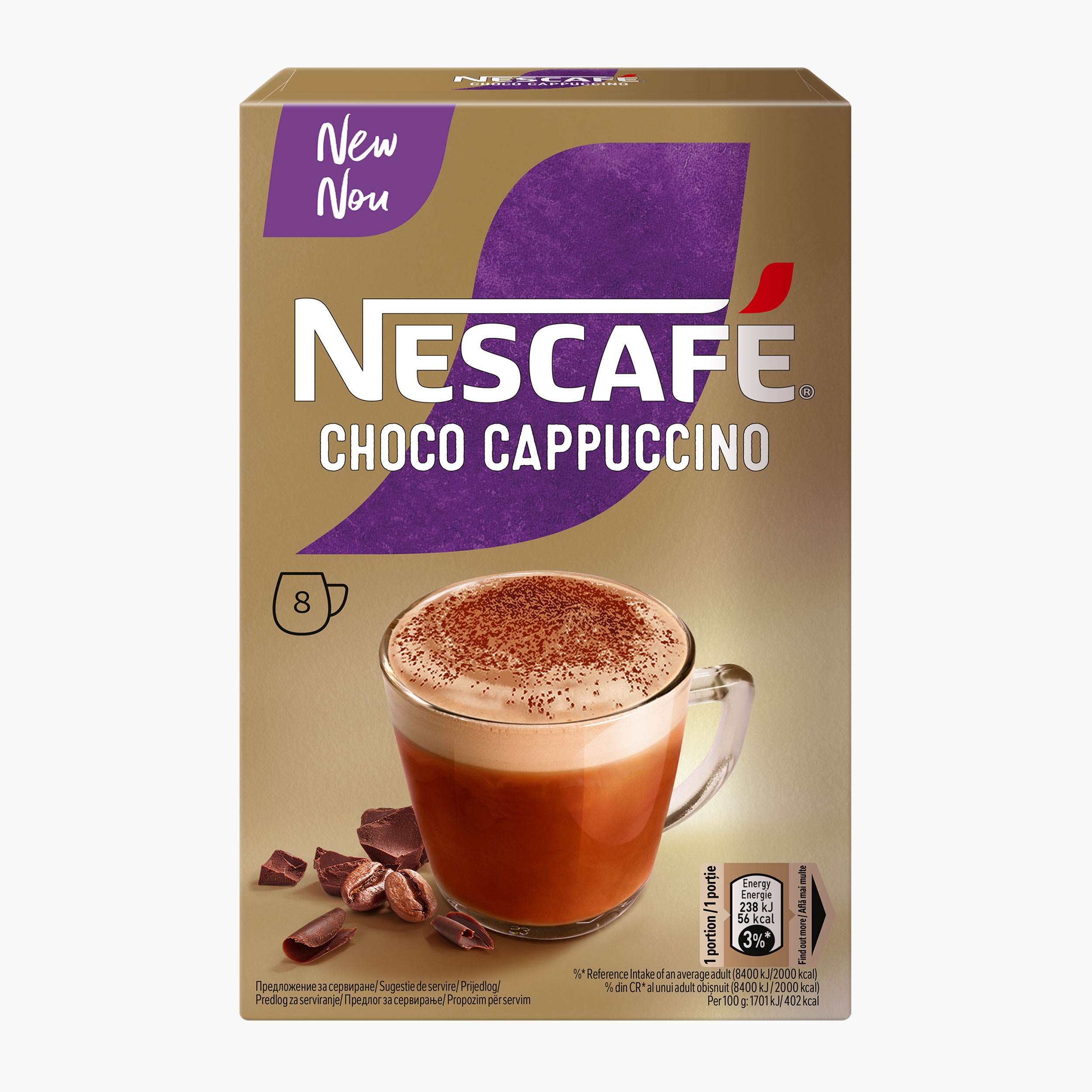 Cappuccino Choco plicuri (8x14g), mix de cafea instant