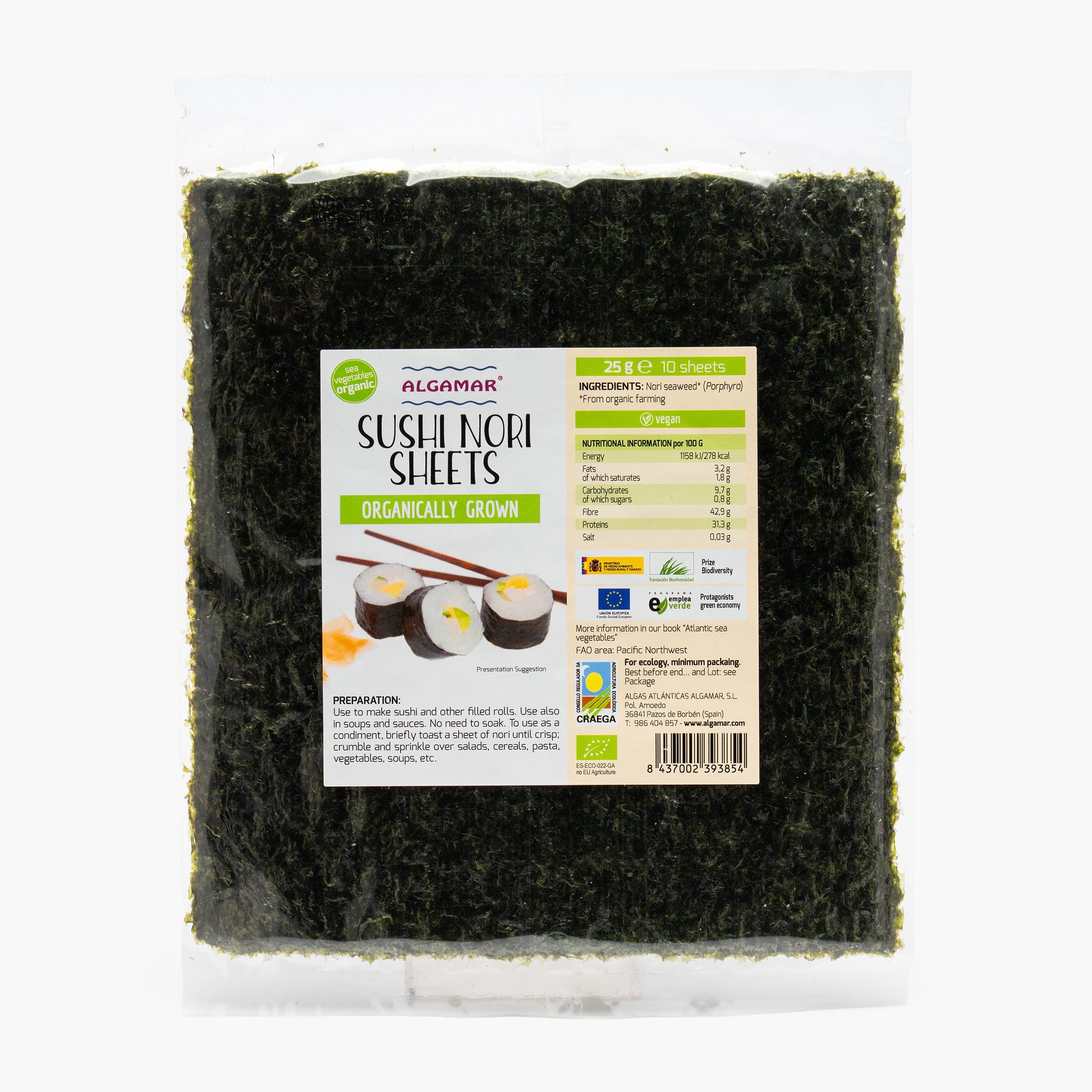 Alge nori eco pentru sushi, 25g, 10 foi - Prospețime și varietate