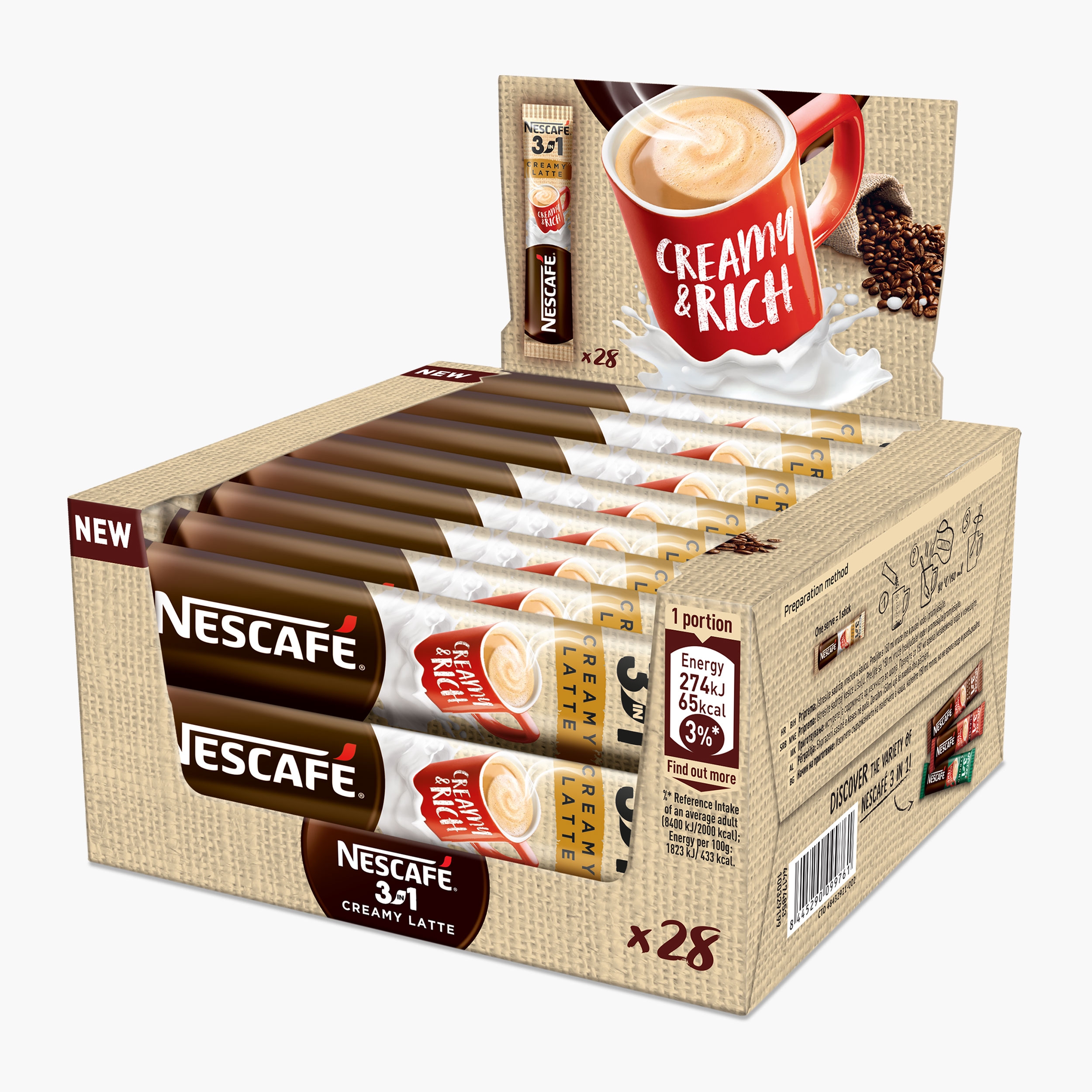Creamy Latte 3în1 plicuri 28x15g, cafea instant - Prospețime și