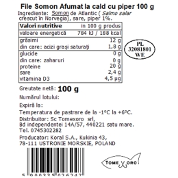 File de somon afumat la cald, cu piper 100g
