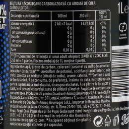 Băutură carbogazoasă aromă de cola Zero Zahăr 1l