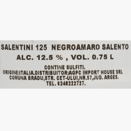 Vin roșu sec 125 Negroamaro Salento IGP, 12.5%, 750ml