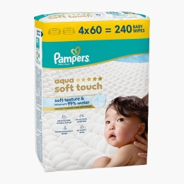 Șervețele umede pentru bebeluși, Aqua Soft Touch, 4 pachete x 60 buc