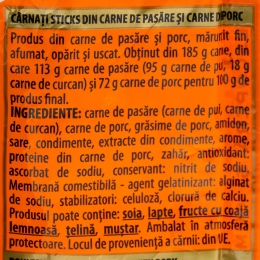 Cârnați sticks de pui, porc și curcan 90g