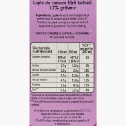 Lapte fără lactoză, 1.7% grăsime, 1l