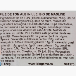 File de ton alb în ulei eco de măsline, 120g