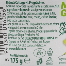 Brânză Cottage cu smântână, 4.5% grăsime, 175g