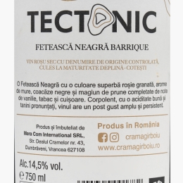 Vin roșu sec Tectonic Fetească Neagră, 14.5%, 750ml