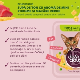 Hrană umedă complementară pentru pisici, supă de ton cu mini porumb și mazăre, 80g