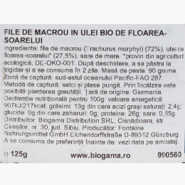 File de macrou fără piele și fără oase, în ulei eco de floarea-soarelui, 125g