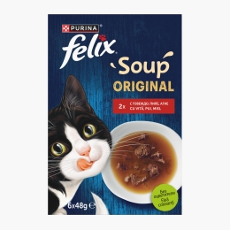 pachet mix hrană complementară pentru pisici Soup Farm Selection (vită, pui, miel) 6x48g