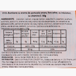 Bomboane fără zahăr cu portocală amară și vitamina C, 60g