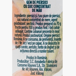 Gem de piersici, fără zahăr adăugat, 250g 