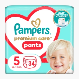 Scutece chiloțel Premium Care, mărimea 5, 11-17kg, 34 buc