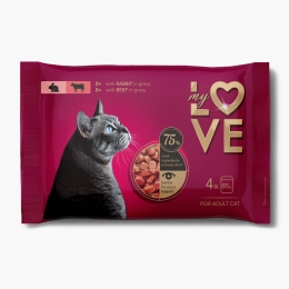 Set hrană umedă pentru pisici adulte, cu iepure și vită, 4x85g