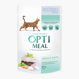 Hrană umedă pentru pisici adulte 85g, cod și legume în jeleu