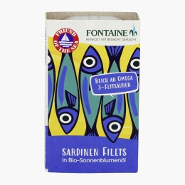 File de sardine fără oase, cu piele, în ulei eco de floarea-soarelui, 120g