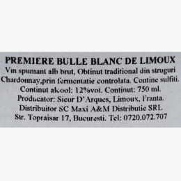 Vin spumant alb brut, 12%, 0.75l