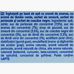 Înghețată cu aromă de ananas, lămâie și coacăze negre 5x65ml (5x65g)