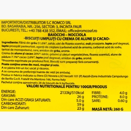 Biscuiți umpluți cu cremă de alune și cacao Baiocchi Nocciola 260g