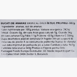 Ananas cuburi, în suc propriu, Tropical Gold, conservă 567g