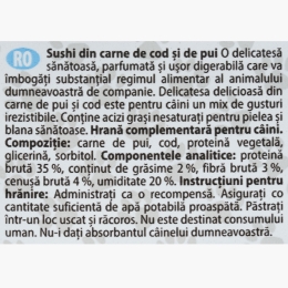 Recompense pentru câini, sushi din carne de cod și pui 80g