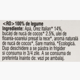 Băutură vegetală eco din cocos și orez, fără zahăr 1l