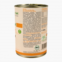 Hrană eco umedă pentru câini, 400g, cu pui, orez și dovleac 