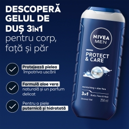 Gel de duș bărbați Protect & Care 3în1, pentru corp, față și păr, 0.25l