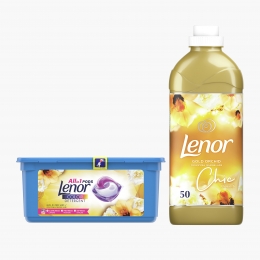 Pachet: Detergent de rufe capsule All in One Gold Orchid, 28 spălări + Balsam Gold Orchid, 50 spălări