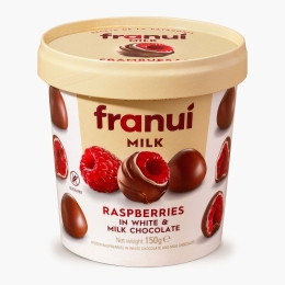 Zmeură în ciocolată albă și ciocolată cu lapte 150g