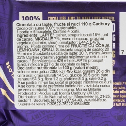 Ciocolată cu lapte, fructe și nuci 110g