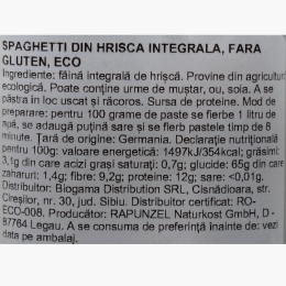 Paste Spaghetti ecologice din hrișcă integrală, fără gluten, 250g