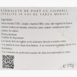 Sarmale de post cu ciuperci învelite în foi de varză murată 370g