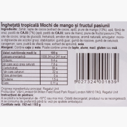 Înghețată mochi cu fructul pasiunii și mango 192g
