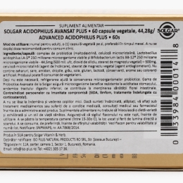 Acidophilus Avansat Plus 60 capsule vegetale