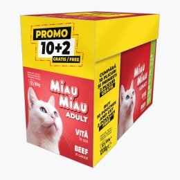 Hrană umedă pentru pisici adulte, 12x100g (10+2), cu vită în sos