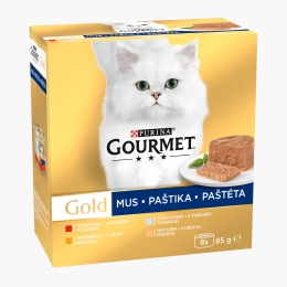 Hrană umedă pentru pisici Gourmet Gold Mousse, 8x85g, mix de arome (vită, ficat, ton, curcan)