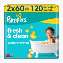 Șervețele umede pentru bebeluși, Fresh Clean, 2 pachete x 60 buc
