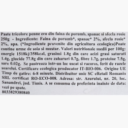 Paste tricolore penne eco din porumb, spanac și sfeclă roșie 250g