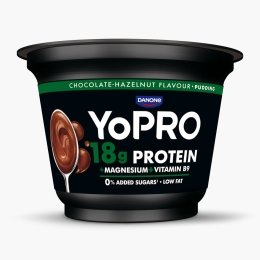 Budincă proteică cu gust de ciocolată și alune de pădure, fără zahăr adăugat 180g 